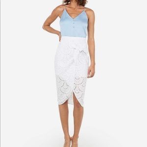 Express white high waist eyelet wrap skirt 0 midi